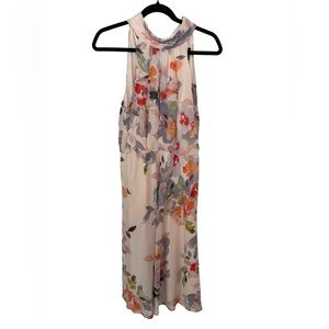 Adrianna Papell FLORAL-PRINT CHIFFON MIDI-LENGTH BLOUSON HALTER DRESS